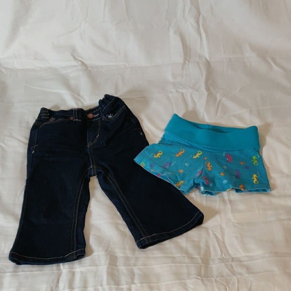 Cherokee Denim Pants & Garanimals Seahorse Shorts